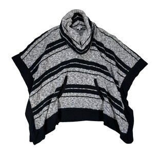 Splendid Poncho Sweater Womens Size Small Black Gray Cowl Neck Open Sides Soft